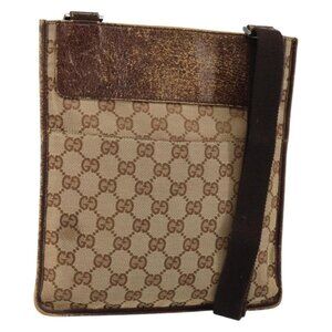 Authentic GUCCI GG Canvas Shoulder Bag Beige 27639